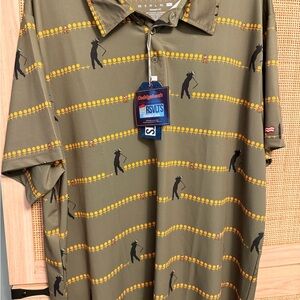 CaddyShack RSVLTS Olive and Gold Golfer Print Polo Shirt